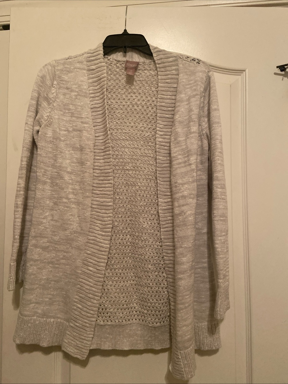 Chico's Heathered Light Gray Open-Front Cardigan
